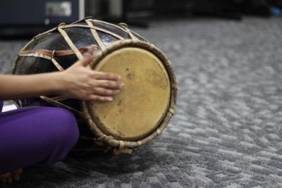 Performers in elaborate masks for the traditional Chhau dance.