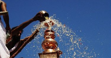 The sacred moment of Kumbhabhishekam, the pinnacle consecration ritual in Maharashtra's temples.