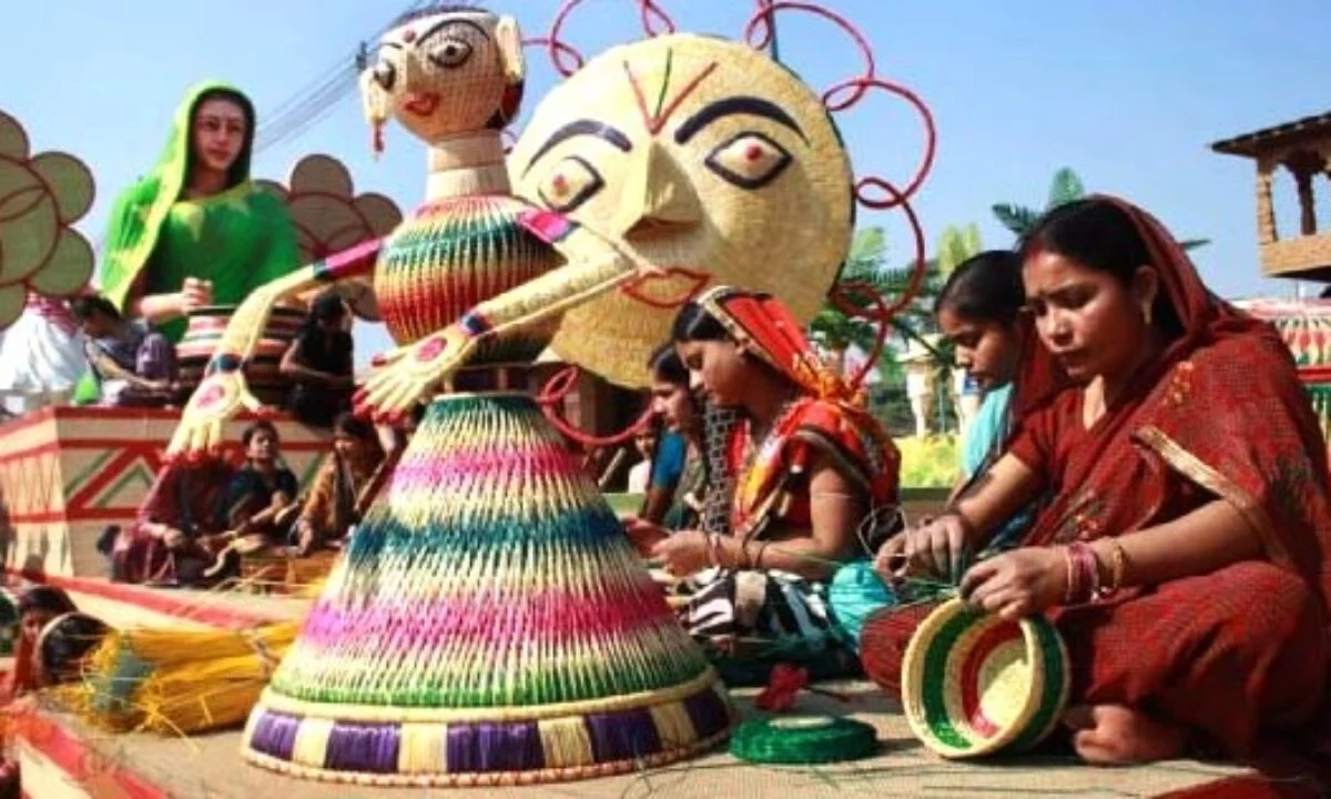 Artisans performing a Craft Veneration (Shilpkar Puja) ceremony.