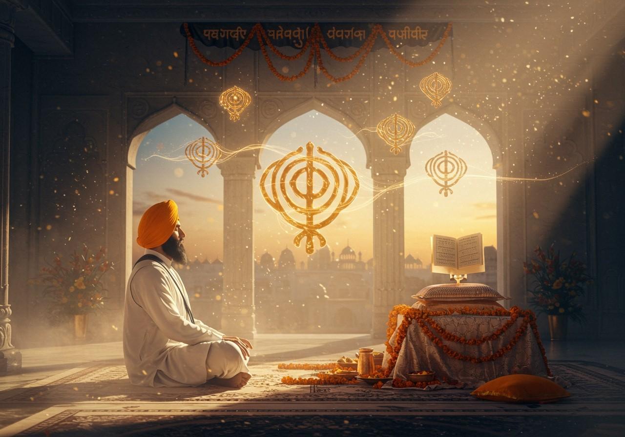 A person reading scripture during Daily Prayer (Nitnem & Puja), foundational devotional rituals of Punjab.