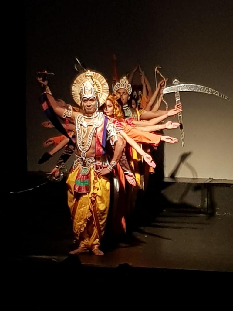 Artist depicting scenes from the Dashavatara theatrical performance.