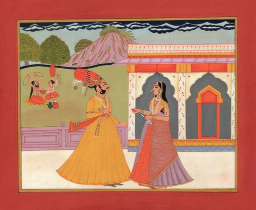 A detailed Kota miniature painting depicting a royal hunting scene with vibrant colors and fine brushwork.