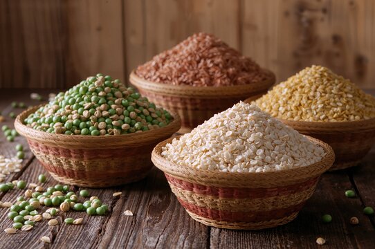 A sack of locally grown rice and pulses from the farms of the region.