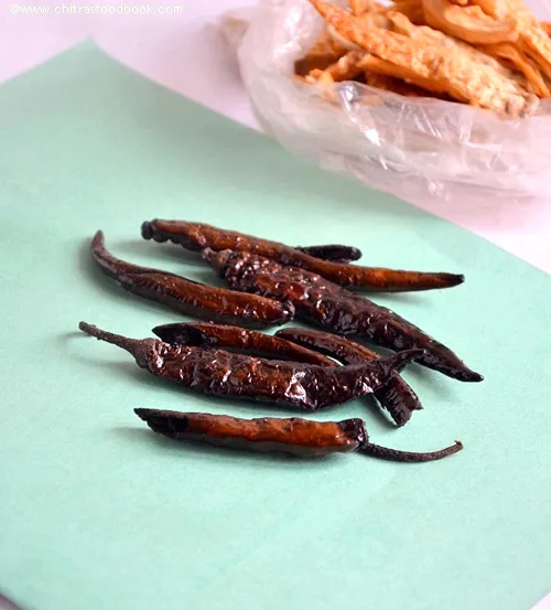 Moru Milagai, sun-dried chili peppers stored in seasoned buttermilk.
