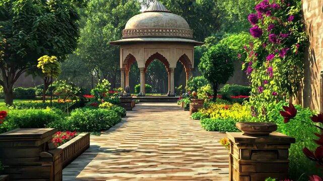 Lush green lawns and symmetrical fountains at Mughal Garden, a peaceful retreat among places to visit in Lakhimpur Kheri.