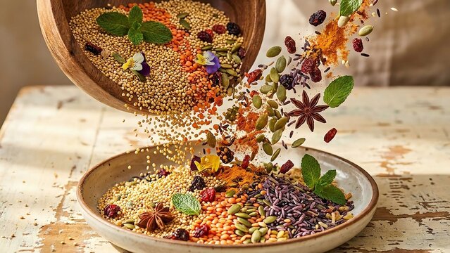 Fresh oranges and spices displayed at a local market.