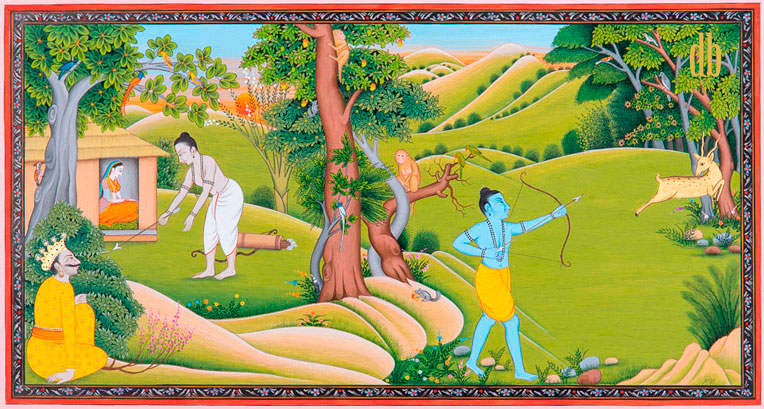 Close-up detail of a fine Pahari Miniature Painting.