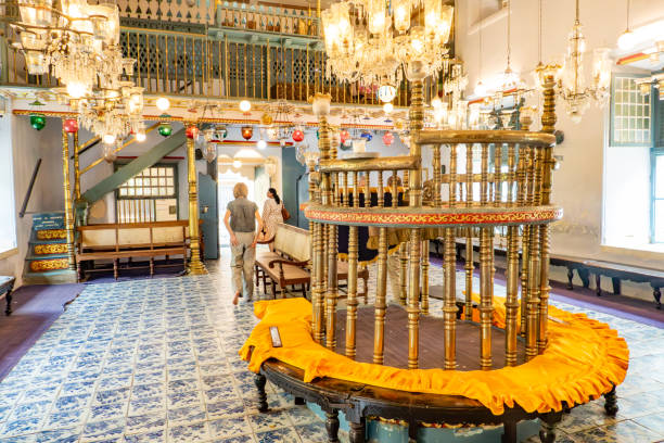 Interior view of the historic Paradesi Synagogue tiles in jew town ernakulam.