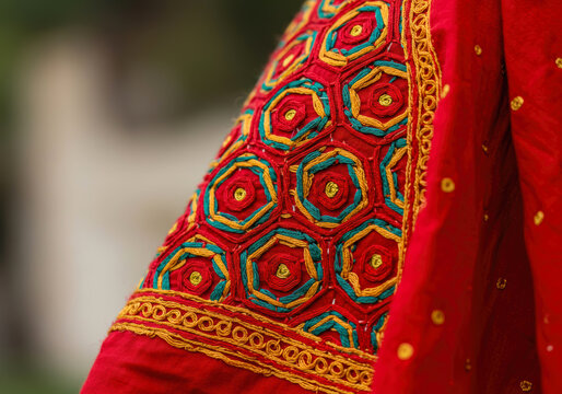 A stunning piece of Phulkari embroidery, showcasing the intricate floral work for which Punjab is famous.