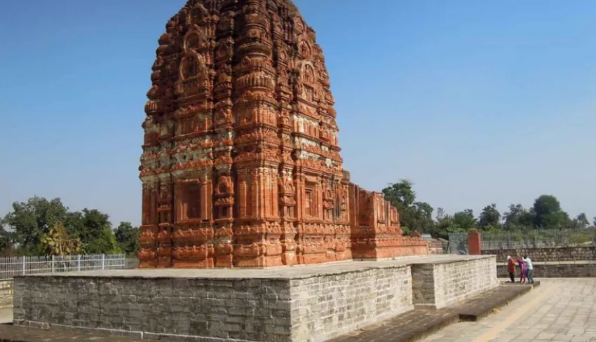 The detailed stone carvings at the Sirpur temple ruins in Chamba.