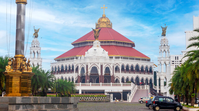 Gothic facade of St. George's Syro-Malabar Forane Church in Edappally, ernakulam.
