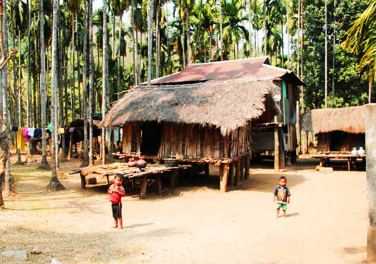 Traditional Toto tribal hut in Totopara