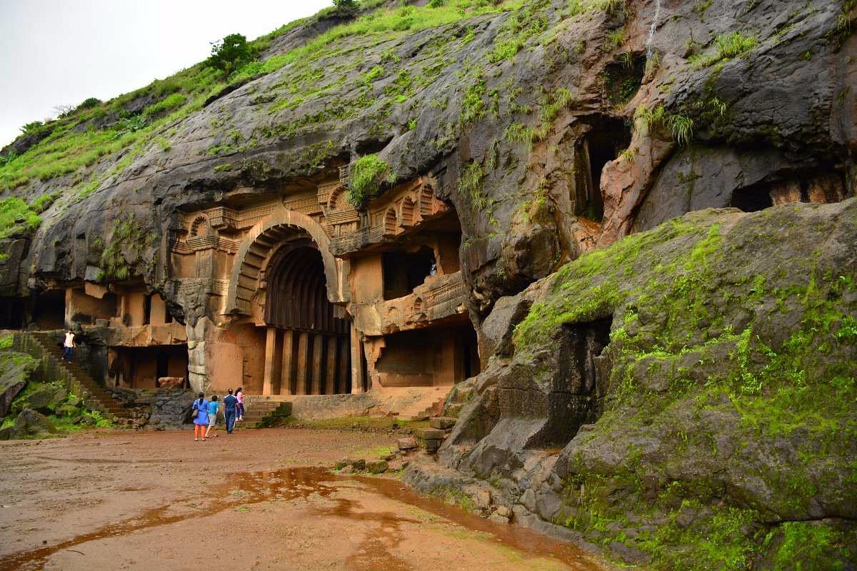 Bhaja Caves Buddhist chaitya with wooden ribs and ancient stone carvings, an archaeological places to visit Khandala from 2nd century BC.