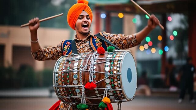 Energetic Bhangra music performance in Bathinda with traditional dhol drummers and folk rhythms