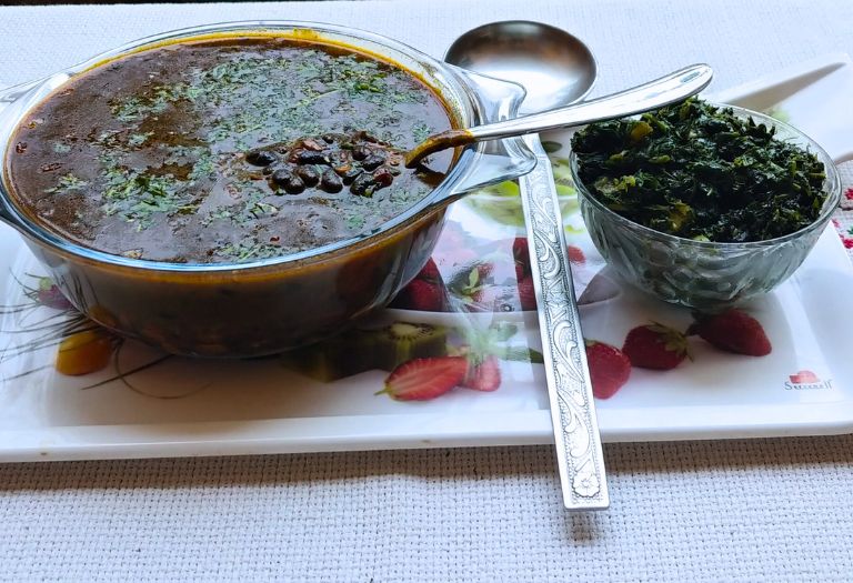 A traditional curry made from black soybeans cooked with ginger and local spices.