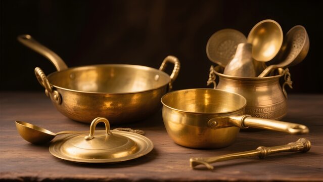 Shiny brass and copper utensils crafted by local artisans in Ambala.