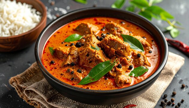 A traditional Chettinad non-vegetarian meal served on a banana leaf.