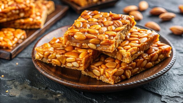 Assorted varieties of chikki including puffed rice and sesame seeds, neatly packaged as souvenirs.