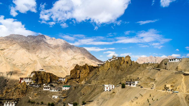 A dramatic cliffside village of Dhankar, one of the most stunning places to visit in Lahaul and Spiti.