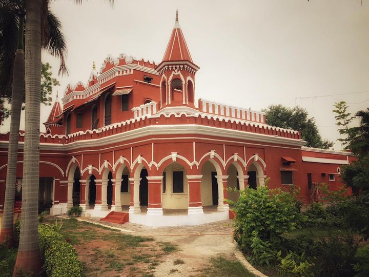 Exterior facade of Durga Bhawan, a prominent temple and community hall.
