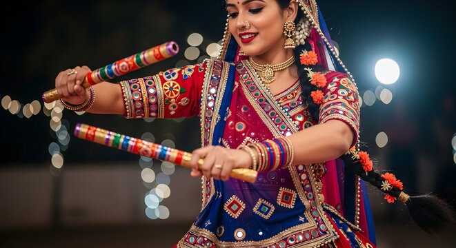 Colorful Garba dance performance with women clapping and moving in graceful circles
