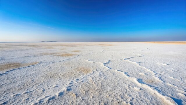 Expansive white salt desert landscape of Great Rann of Kutch under clear blue sky