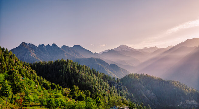 Snow-capped Himalayan peaks towering over the landscape