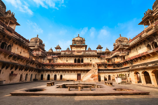 The magnificent Jahangir Mahal palace showcasing classic Bundela architecture in Orchha.