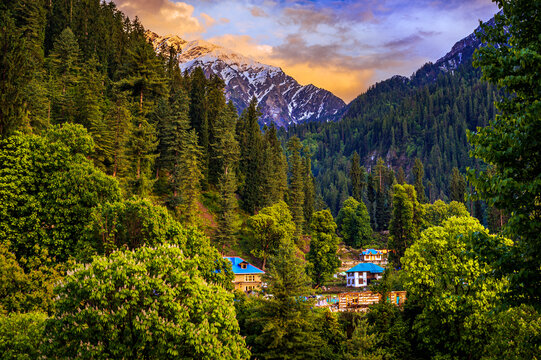 Kasol village in Parvati Valley near Kullu, popular trekking base
