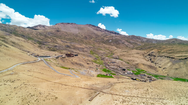 World's highest motorable village Komic, with traditional houses in Lahaul and Spiti.