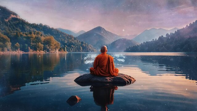 A yogi meditating peacefully on the banks of the Mandakini River in Rudraprayag.