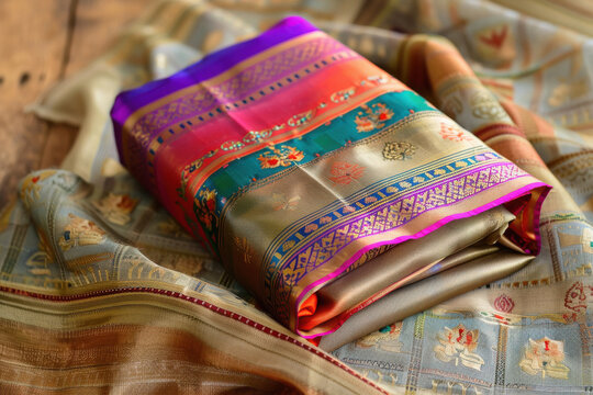 Rich silk Paithani sarees with intricate gold thread work and traditional motifs
