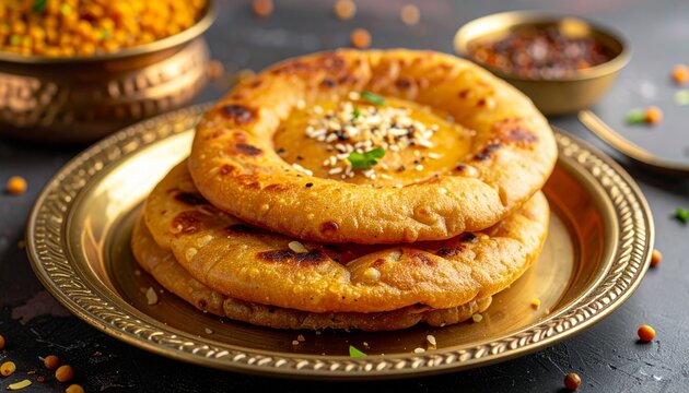 Festive sweet flatbread stuffed with chana dal and jaggery, flavored with cardamom