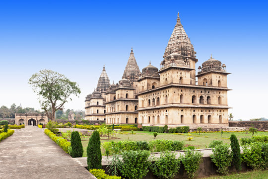 The stunning riverside Royal Chhatris (cenotaphs) standing as eternal memorials in Orchha.