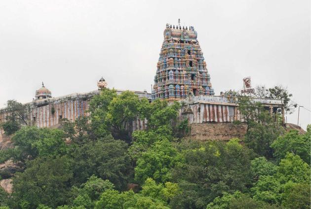 The scenic Viralimalai hill, known for its Murugan temple and peacock sanctuary near Tiruchirappalli.