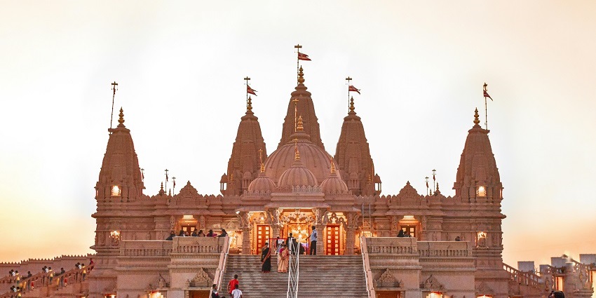 The magnificent Jambudweep Jain temple in Hastinapur, featuring intricate architecture and a replica of the cosmic continent.