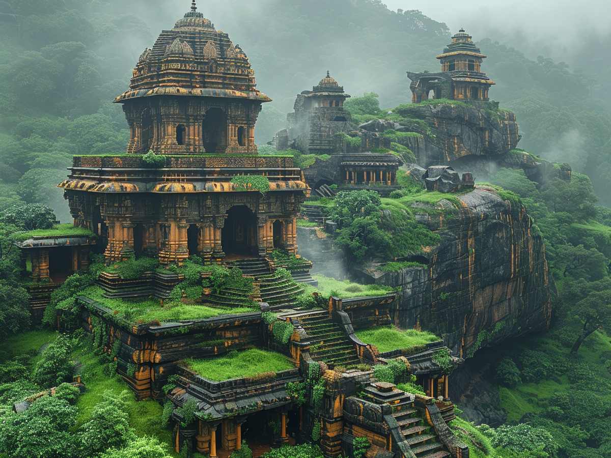 A panoramic view of the Sahyadri range of the Western Ghats, blanketed in thick green foliage during the monsoon season.