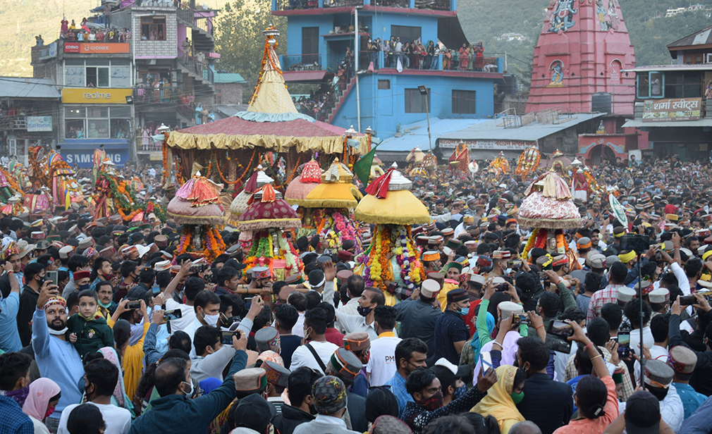 Grand Kullu Dussehra festival celebration with deities and locals