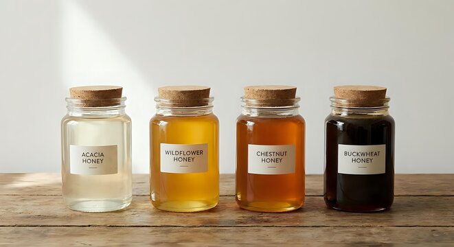 Glass jar of dark raw honey from Umngot valley, with a piece of honeycomb floating inside, set against a forest background