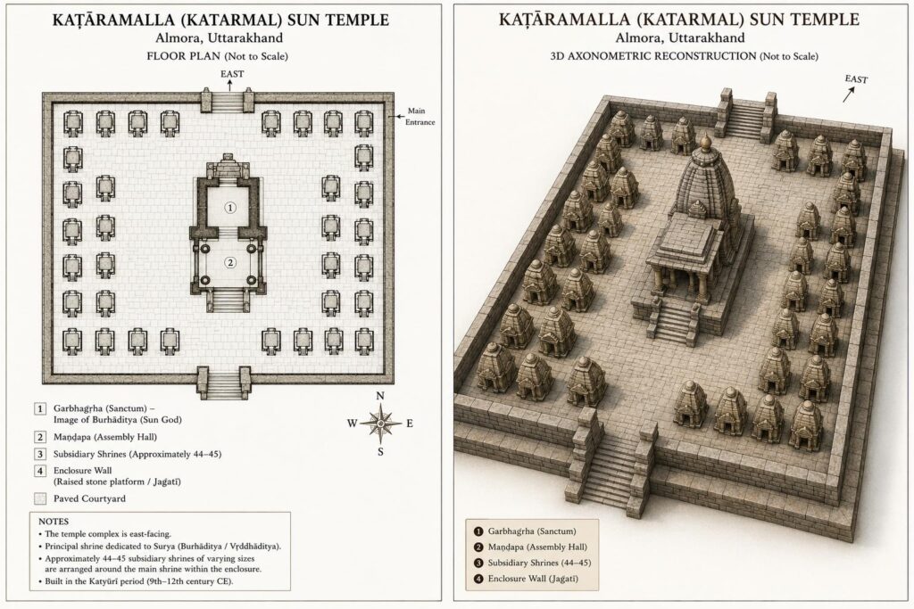 Katarmal - A diagrammatic and tentative re-construction of the entire temple-complex