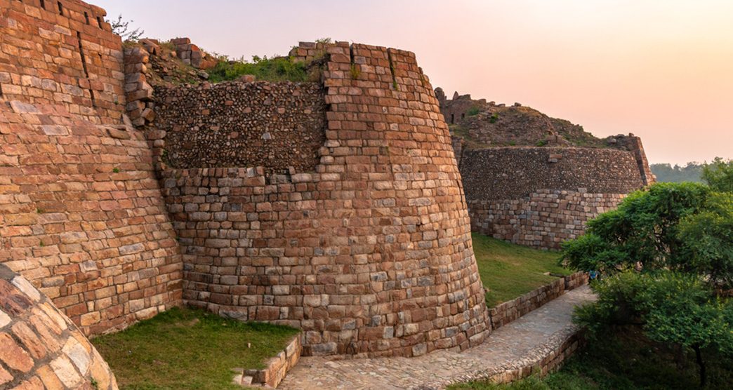 Massive stone walls of Tughlaqabad Fort