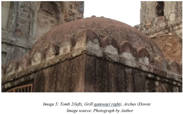 Wazirpur Gumbad Complex - Tomb 2(left), Grill gateway( right), Arches (Down)