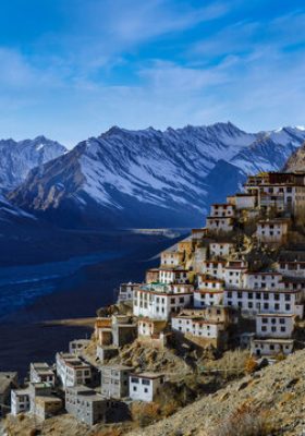 Dramatic desert mountains and ancient Buddhist monasteries in Spiti Valley, Himachal Pradesh